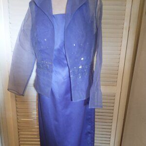 anite sleeveless light blue 2 pc dress & voile with sequin jacket sz 14 silver